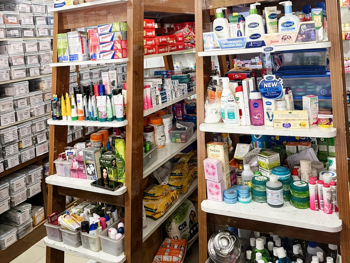 Shelves of skincare and wellness products